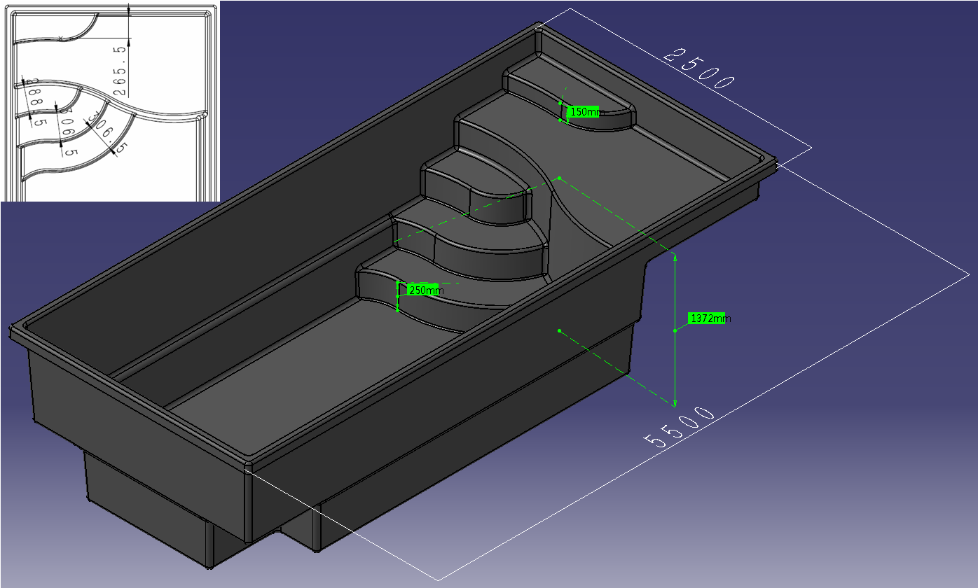 Glasfaserpool 5,5 x 2,5 x 1,37 m